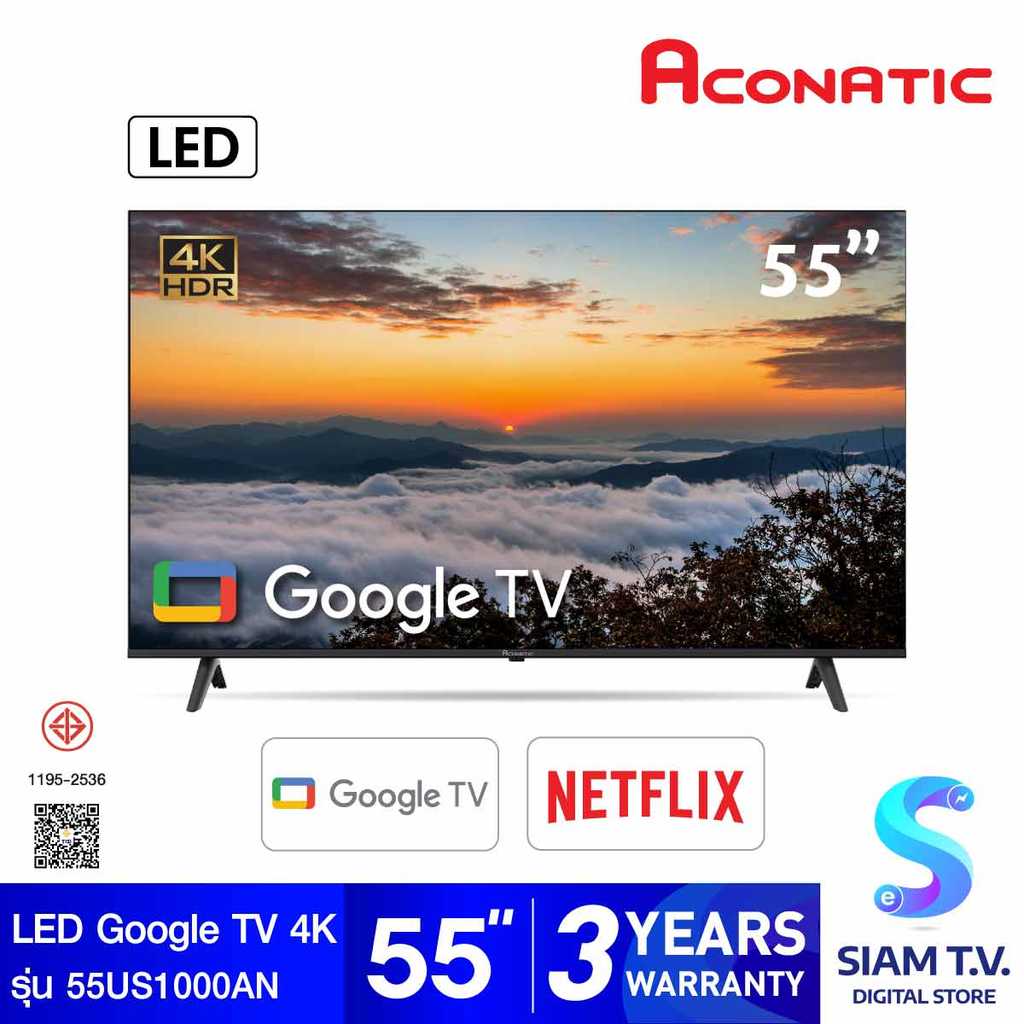 ACONATIC LED Google TV 4K รุ่น 55US1000AN สมาร์ททีวีขนาด 55นิ้ว โดย สยามทีวี by Siam T.V.