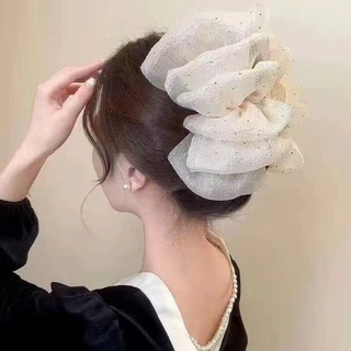 กิ๊บหนีบผมทรงก้อนเมฆ ผ้าออร์แกนซ่า ฟูๆ ไซส์ใหญ่ (เก็บผมดี) สไตล์เกาหลี ลุคคุณหนู งานไฮเอนด์