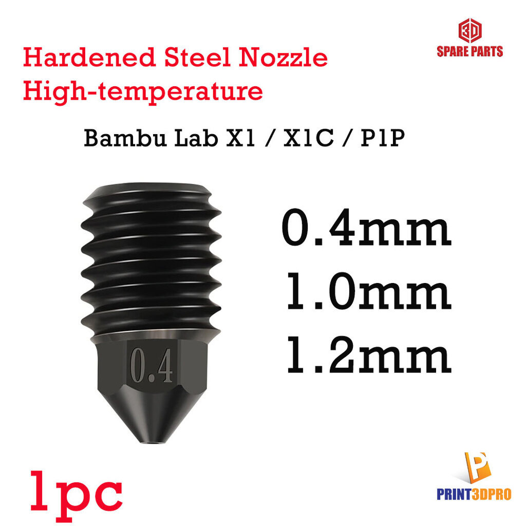 3D Parts Hardened Steel Nozzle High-temperature for Bambu Lab X1 X1C P1P 3D Printer 0.4/0.6mm