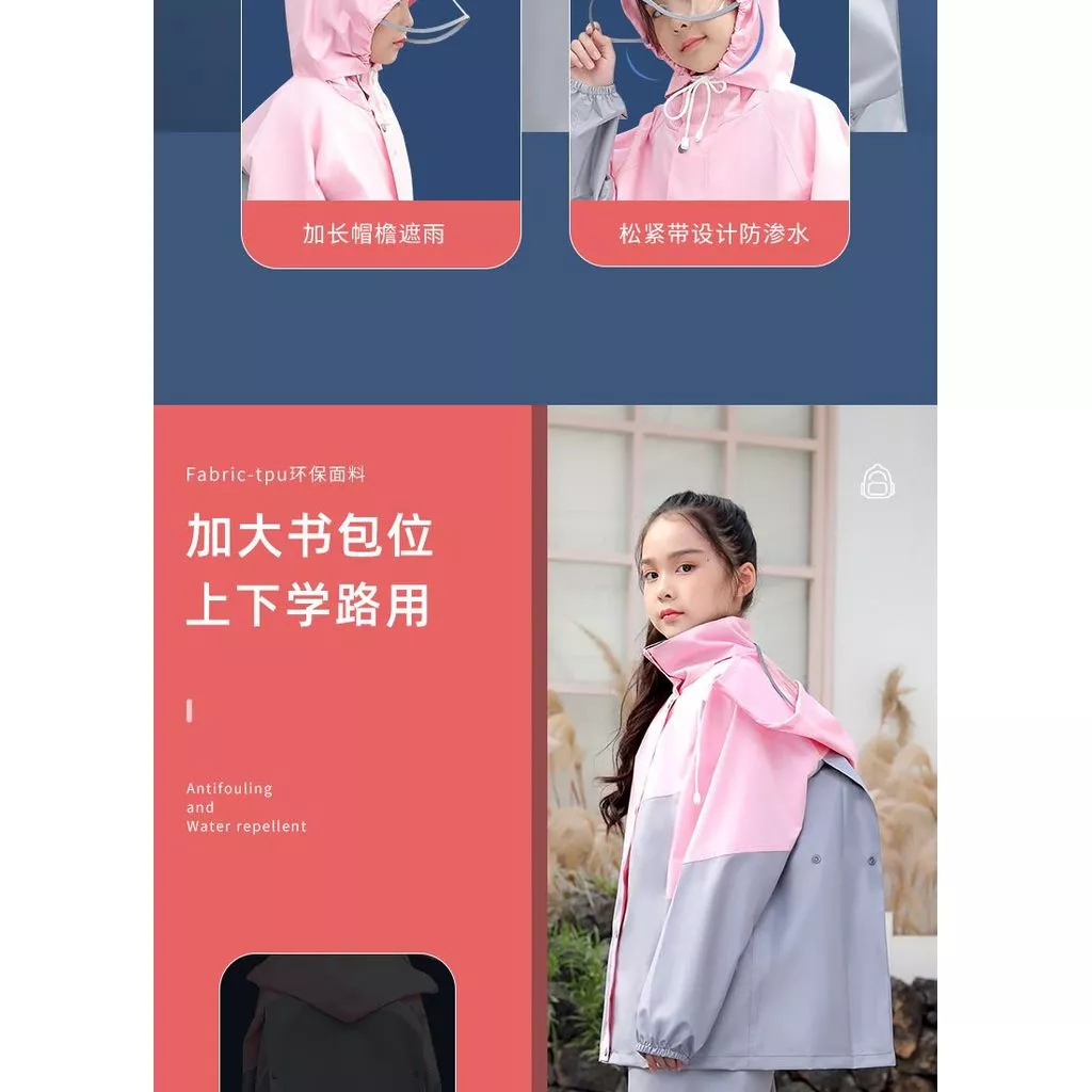 ชุดเสื้อกันฝนและกางเกงกันฝนเด็ก วัสดุอ็อกซ์ฟอร์ดพร้อมช่องใส่กระเป๋า thumbnail 7