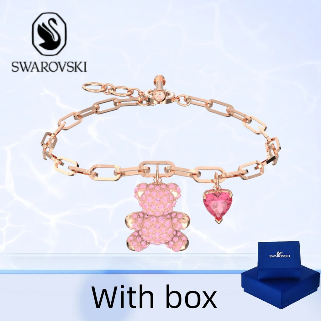 SWAROVSKI สวารอฟสกี้ (พร้อมกล่อง) สร้อยข้อมือเพชรสีชมพูเท็ดดี้สร้อยข้อมือแฟชั่นผู้หญิงเงินแท้ ส925