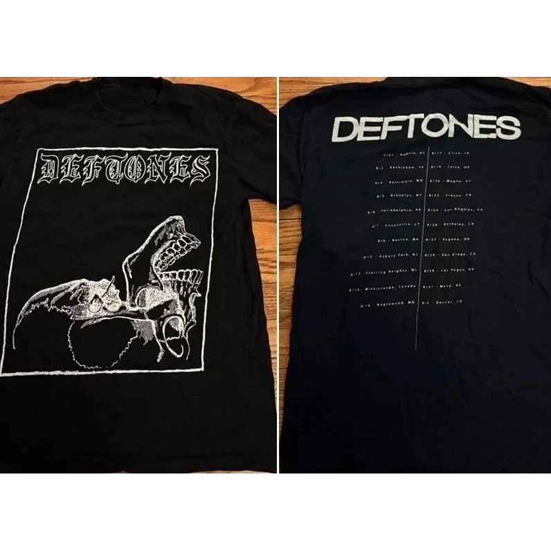 Deftones Band Tour 2 ด้านสีดําพิมพ์ซ้ําเสื้อยืด Unisex Vtg หรูหราหรูหราสําหรับผู้ชายและผู้หญิง Y2k