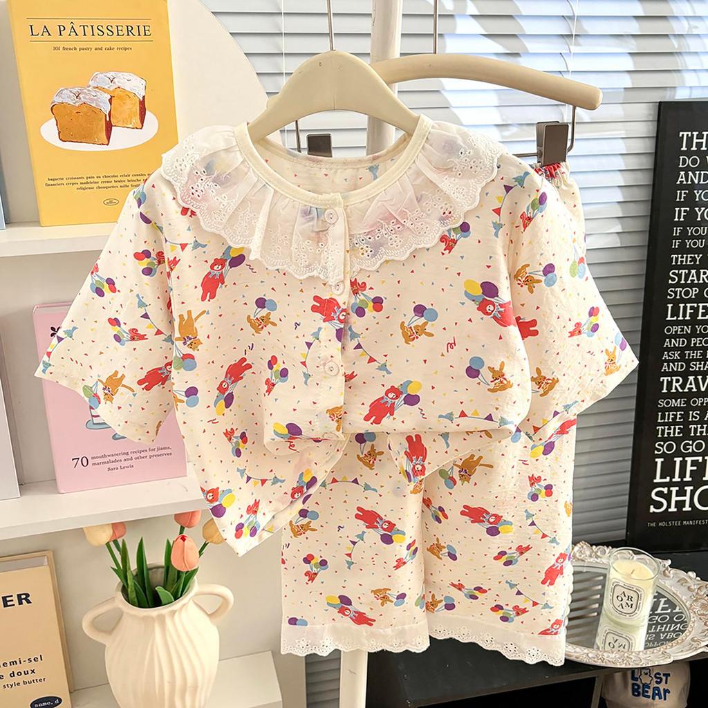 MooDeng Baby ชุดลายน่ารัก เสื้อแขนสั้น+ กางเกงขายาว สำหรับเด็กหญิง ชุดฤดูร้อน  สไตล์เกาหลี ใหม่ รูปที่ 2