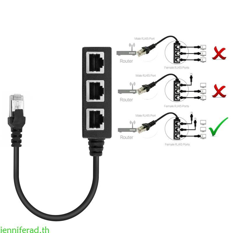 Jenniferad LAN Ethernet Splitter Cable RJ45 1 ชาย 3 หญิง LAN Ethernet Splitter Cable