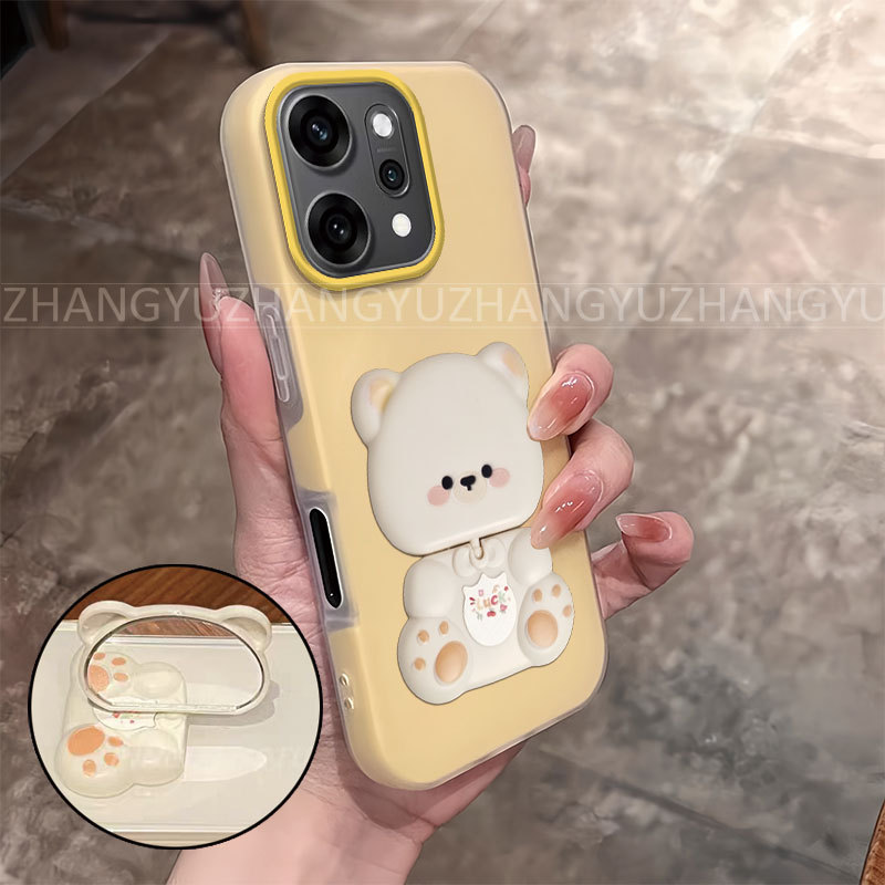 เหมาะสําหรับ OPPO Reno 14 PRO เคสโทรศัพท์ใหม่หมีวงเล็บกระจกกันกระแทกสองในหนึ่งเดียว softcase GD04