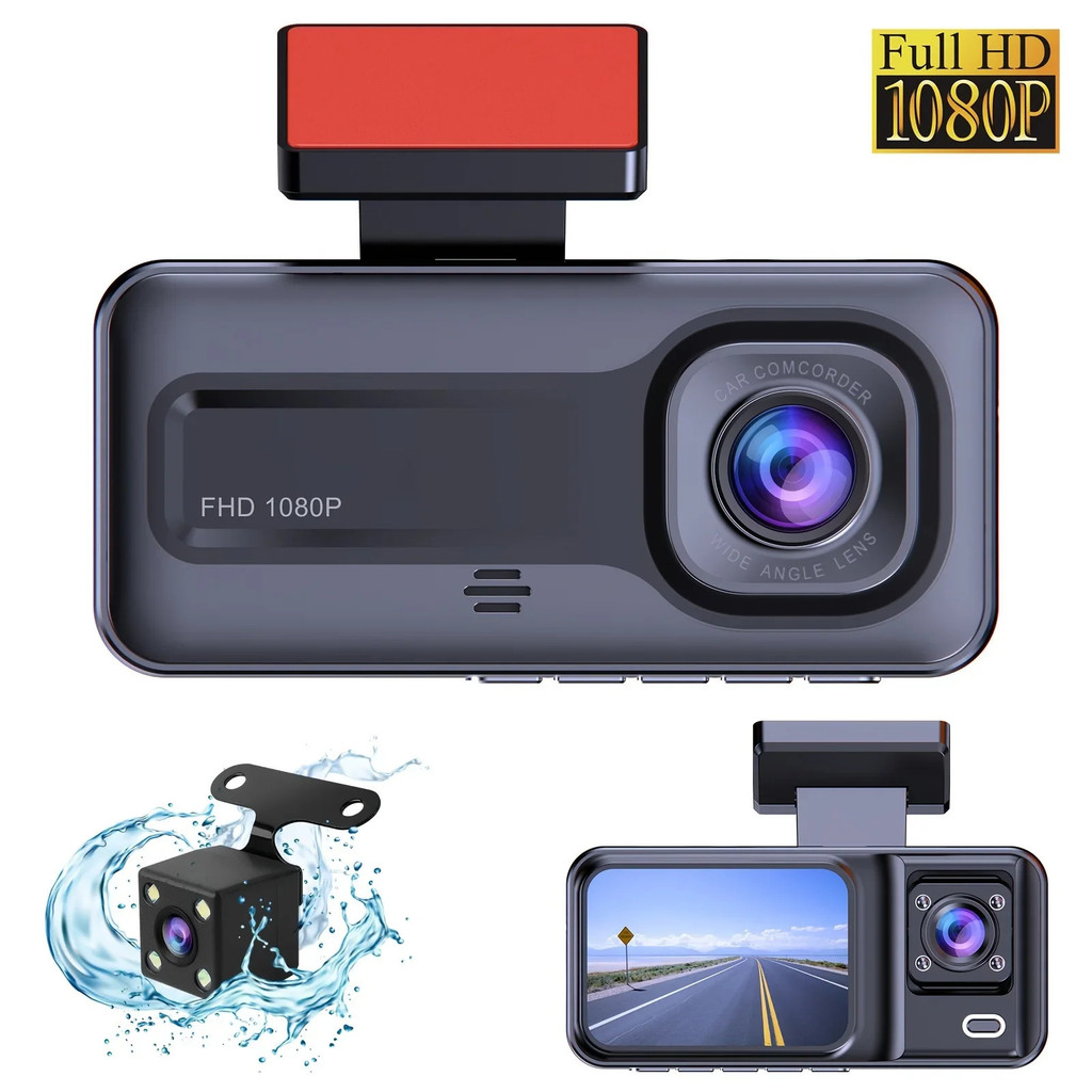 เครื่องบันทึกการขับขี่สามเลนส์ด้านหน้าด้านหลังและภายใน 1080P เครื่องบันทึกวิดีโอ Full HD รถ DVR