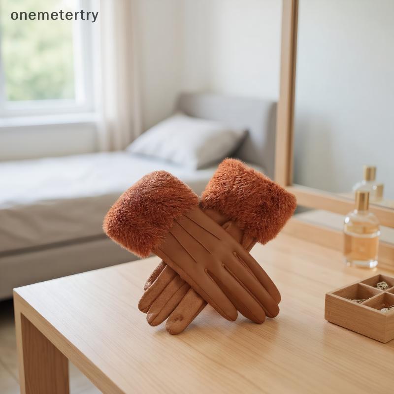 ถุงมือ femur ขอบข้อมือหนานุ่มสำหรับสุภาพสตรี ดีไซน์หรูกันลมในฤดูหนาว