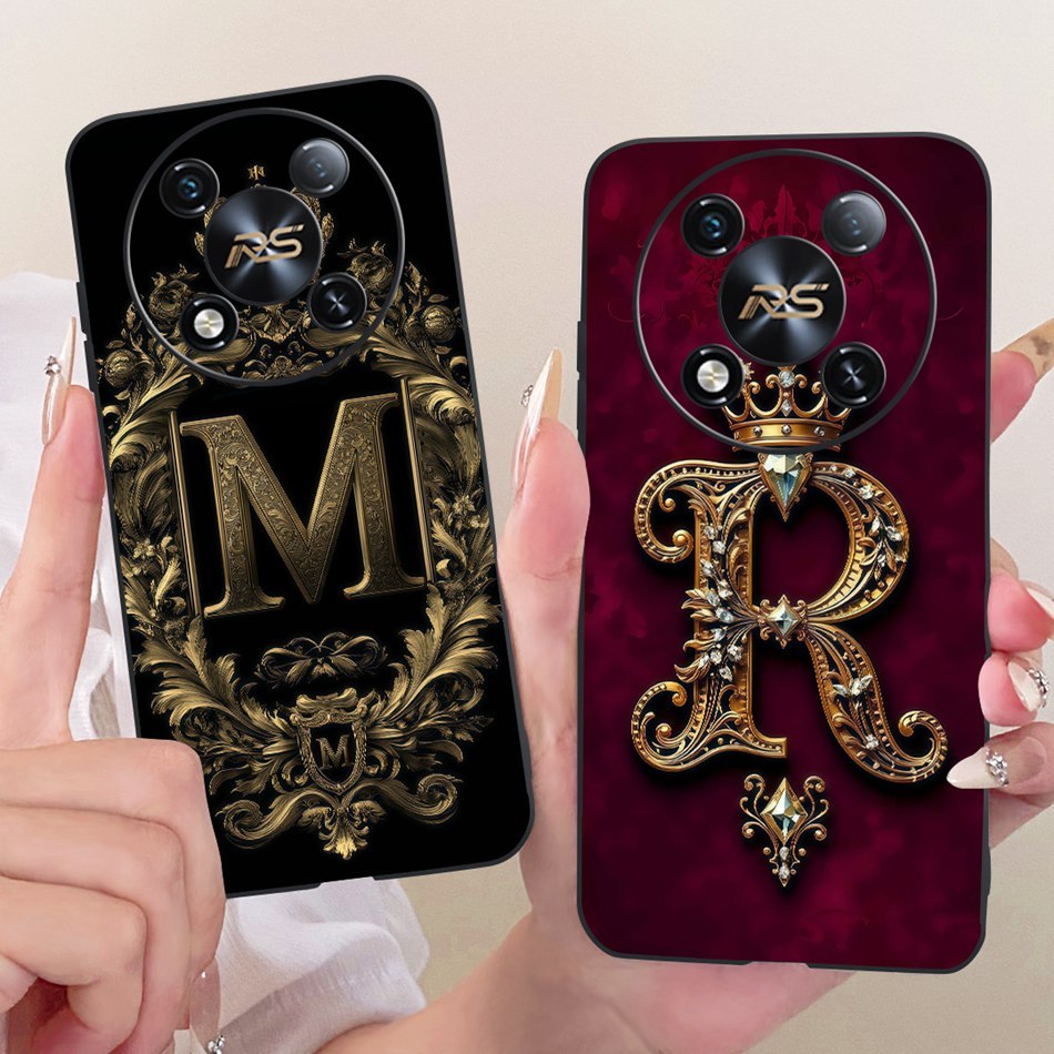 สําหรับ Itel RS4 แฟชั่น Crown จดหมายเริ่มต้นคู่เคสโทรศัพท์ Itel RS4 S666LN สีดําซิลิโคนนุ่ม