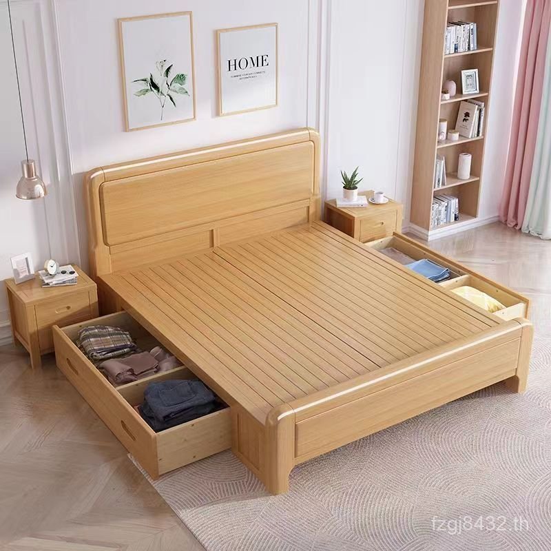 Beech เตียงไม้งานแต่งงานสไตล์ 1.5m Nordic Room เตียง Log 1.2m1.351.8m เตียงคู่ Mishi เตียงเจ้าของ Y1