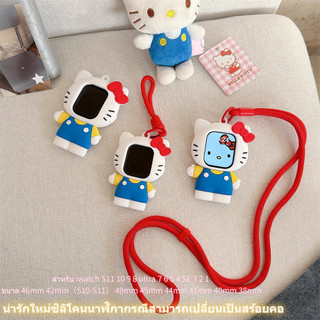 เคสป้องกันนาฬิกา Hello Kitty เคสแบบนุ่มแบบรวมทุกอย่างเหมาะสําหรับ iwatch S11 10 9 8 ultra 7 6 5 4 SE 3 2 1 สายนาฬิกาซิลิโคนป้องกันกรณี