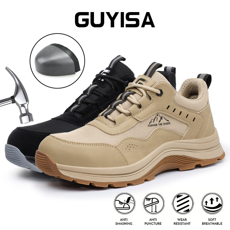GUYISA รองเท้านิรภัยฤดูร้อนหัวเหล็กต่ําตัดไม่ลื่นยางด้านล่าง 5039F 37-46