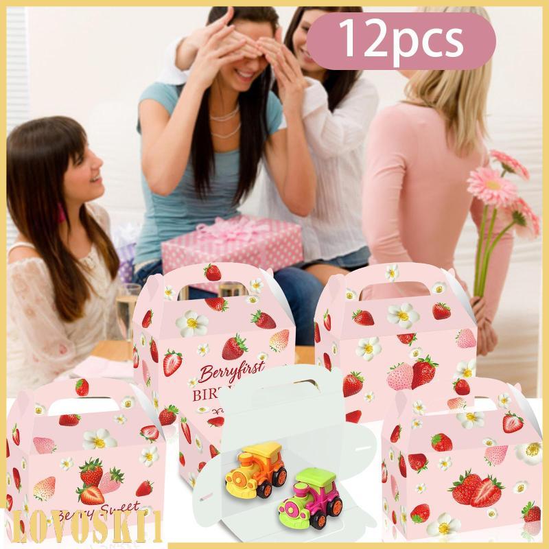 [Lovoski1] กล่องโปรดปรานปาร์ตี้สตรอเบอร์รี่ 12x3.74x3.74 "ง่ายต่อการประกอบกล่องของขวัญสําหรับวันเกิด