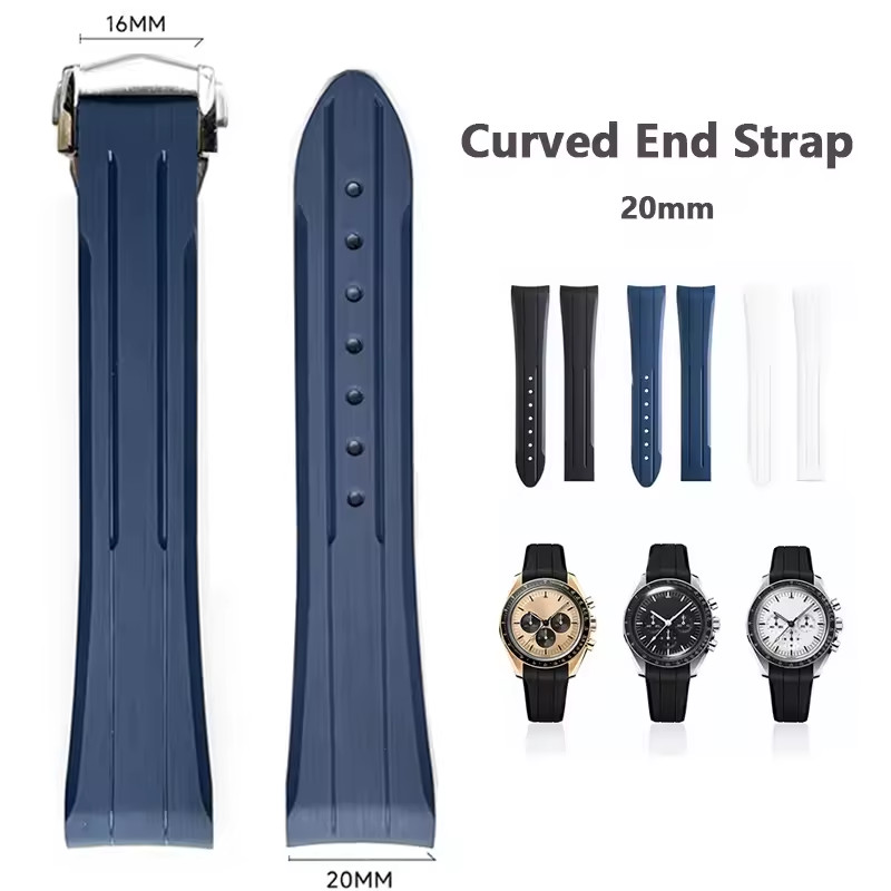 สายนาฬิกายางโค้ง 20 มม. สําหรับ Omega X Swatch MoonSwatch หัวเข็มขัดพับกีฬากันน้ําเปลี่ยนสร้อยข้อมือสําหรับผู้ชายผู้หญิง