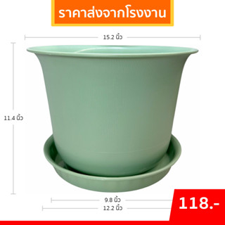 กระถาง กระถางต้นไม้ มินิมอล ถ้วยจีน+จาน ขนาด 15 นิ้ว สีเขียว…