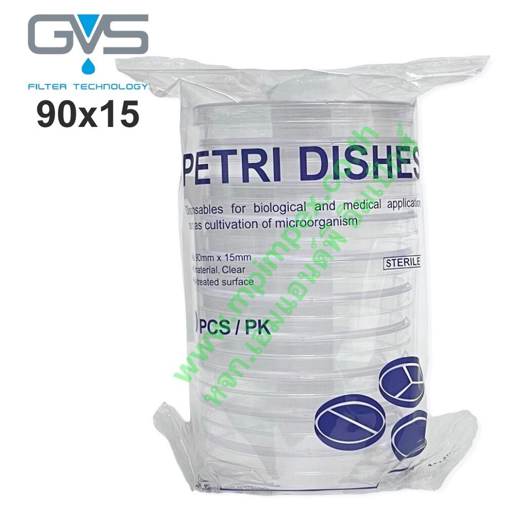 GVS™ จานเพาะเชื้อพลาสติก High Quality, 90x15 มม. (500 คู่/กล่อง)