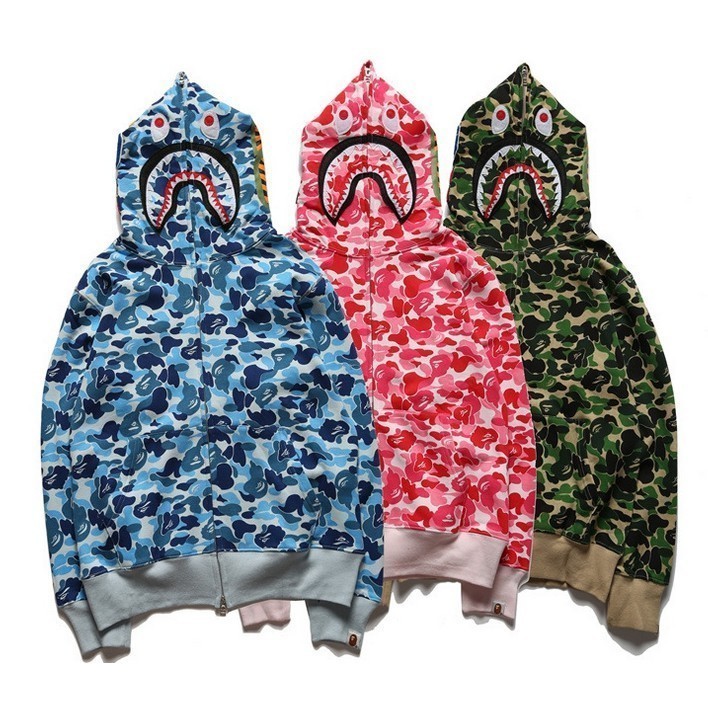 Ins Shark Jacket แบรนด์อินเทรนด์หลวม 3D พิมพ์ Hooded Zipper Hoodie Camouflage Co แบรนด์ชายหญิงคู่นักเรียน