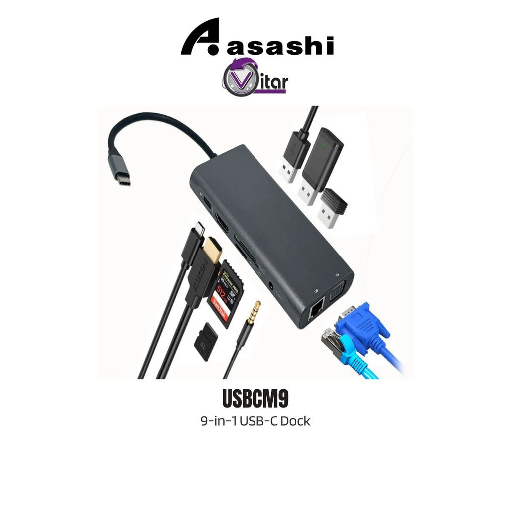VAR USBCM9 9 in 1 USB-C to HDMI PD USB2.0*2 SD TF AUDIO VGA RJ45 USBCM9
