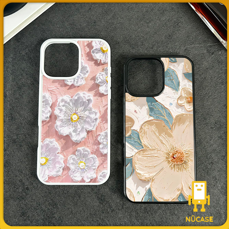 เคสโทรศัพท์ สำหรับ iPhone 11 13 16 ProMax 17 Case iPhone 13 14 15 ProMax 12 13 ProMaxดอกไม้สีขาววาดภาพ อะคริลิค 2 in 1 ก
