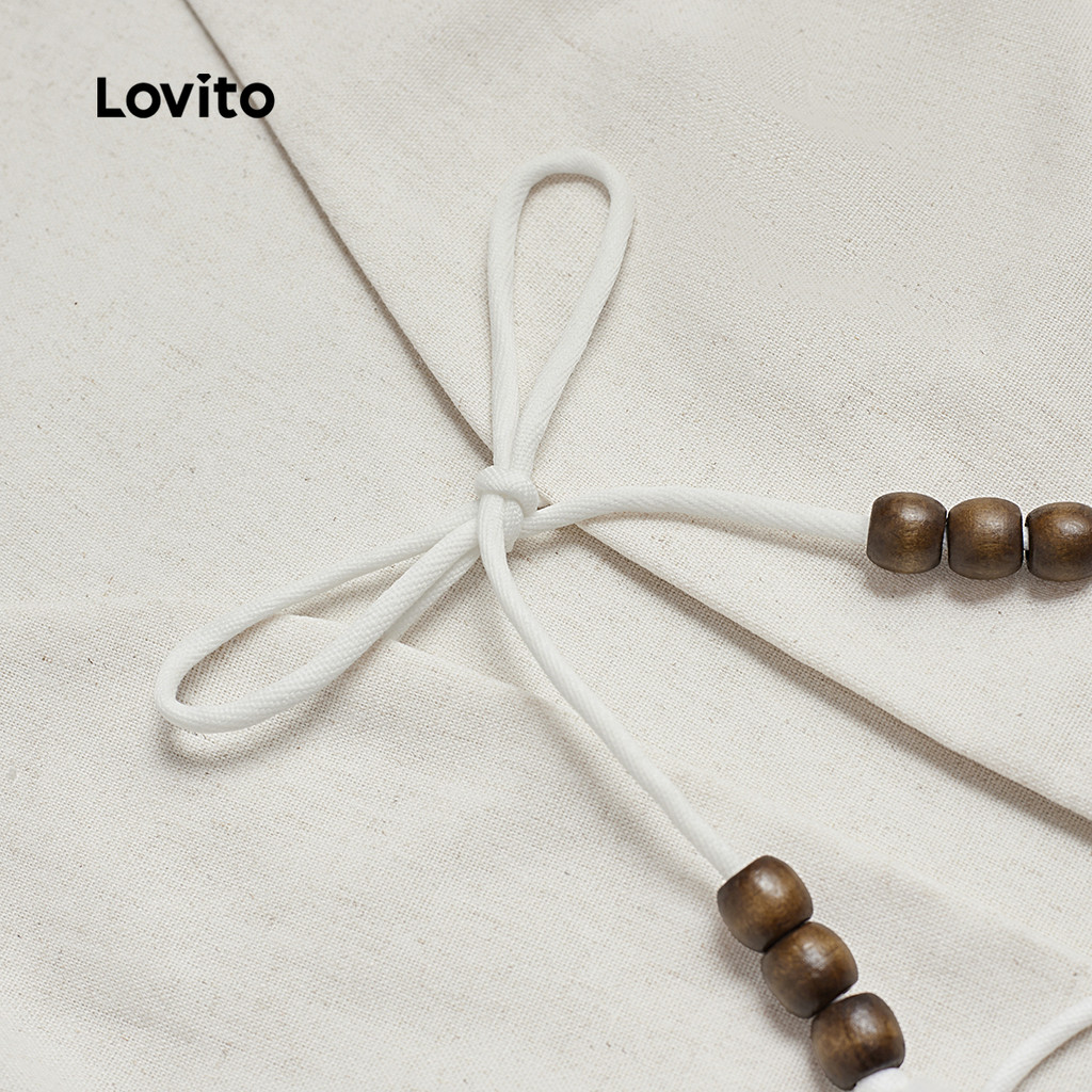 Lovito เสื้อลําลองลูกปัดโบว์ด้านหน้าฤดูร้อน/ฤดูใบไม้ผลิเสื้อกล้ามสําหรับผู้หญิง L125AD291 - รูปที่ 4