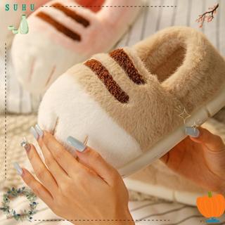 รองเท้าแตะแมวน่ารัก ปิดส้นปุยสไลด์ สบายสำหรับใส่ภายในบ้าน