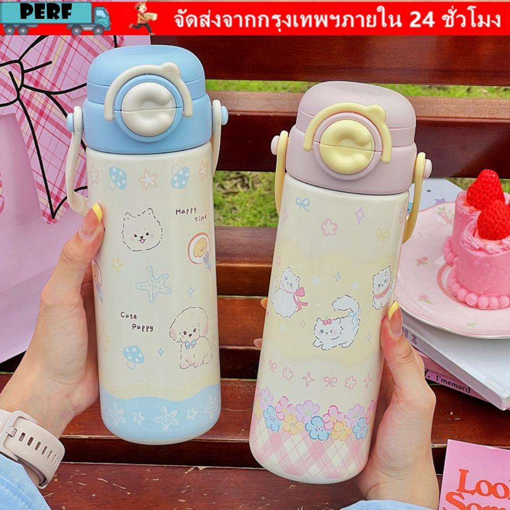 สมบูรณ์แบบ ถ้วยเก็บอุณหภูมิ,316สแตนเลสการ์ตูนลูกแมวขวดน้ํา,อินเทรนด์500มล ป้องกันการรั่วซึม แบบพกพาฉนวนถ้วยสําหรับสาวเลดี้