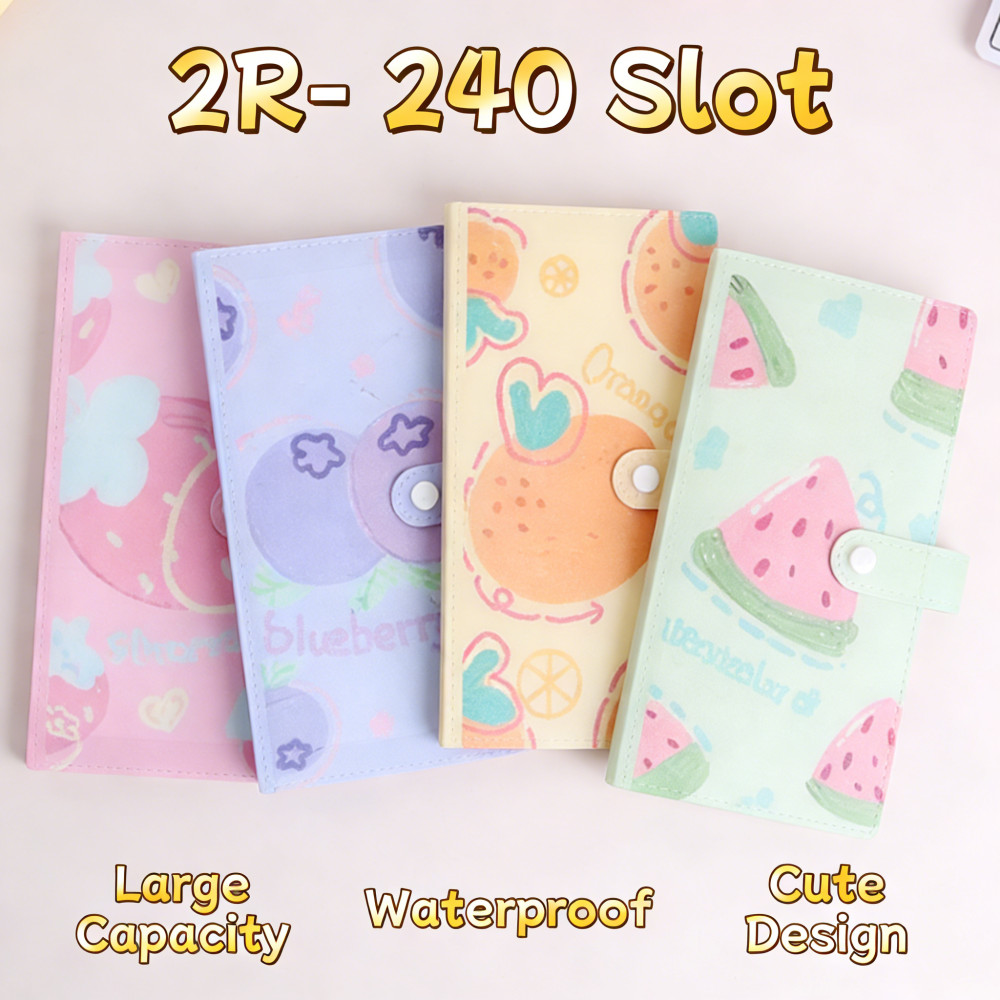 Book Binder 240 Slot กันน้ํา Polaroid 2r Photo Album Holder Photocard น่ารักผลไม้ Motif