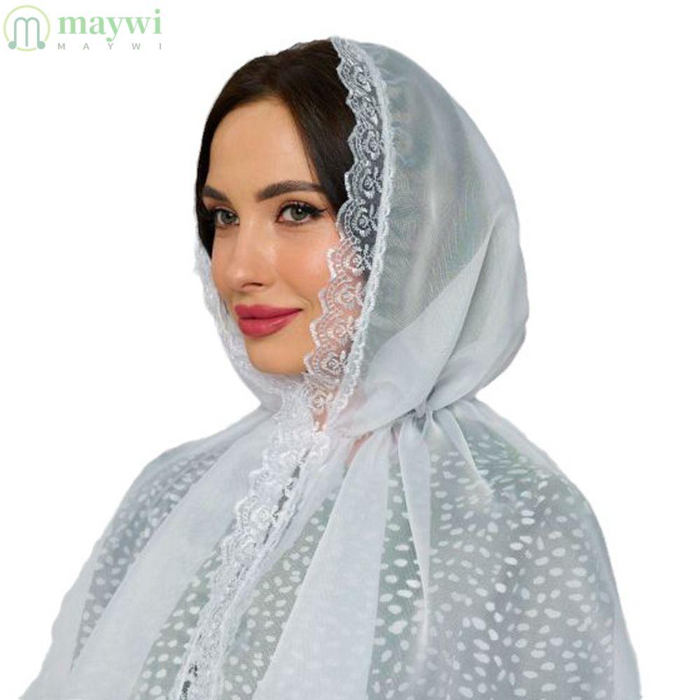 MAYWI Hijab, Simple Lace Cape Hooded Shawl, Fashion Chiffon White Poncho Women