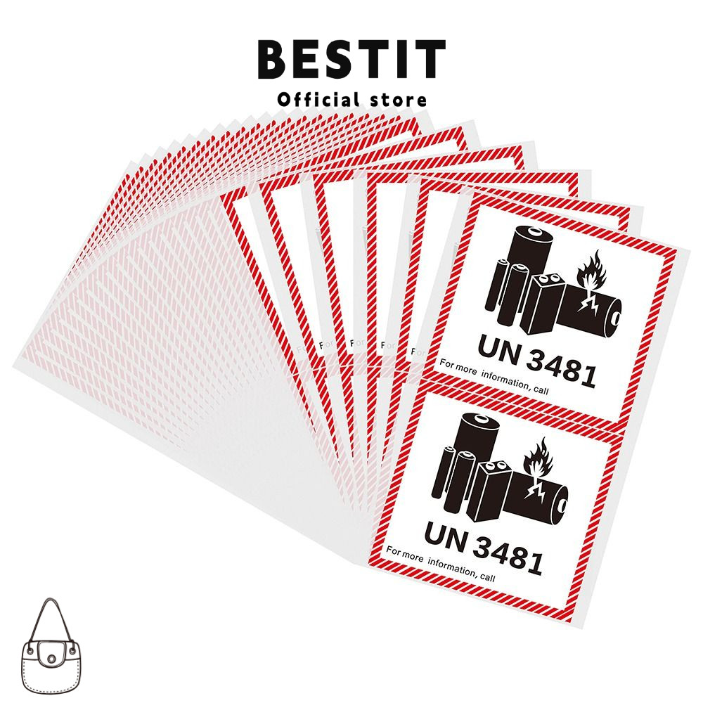 ป้ายแบตเตอรี่ลิเธียมขนส่ง BESTIT, ลิเธียม 4.7 "x 4.3" ป้ายไฟแบตเตอรี่, UN3481 แผ่นทองแดงกาวป้ายเตือน