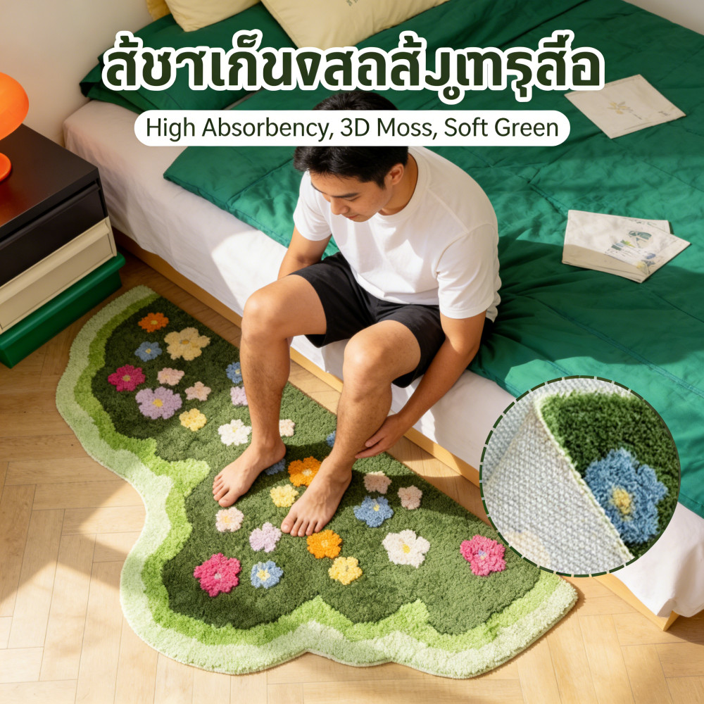 สบายปูและนุ่มพรมน่ารักซึมซับได้สูงมอสสามมิติสดอภิบาลสไตลิงคาชเมียร์พื้นห้องนอน