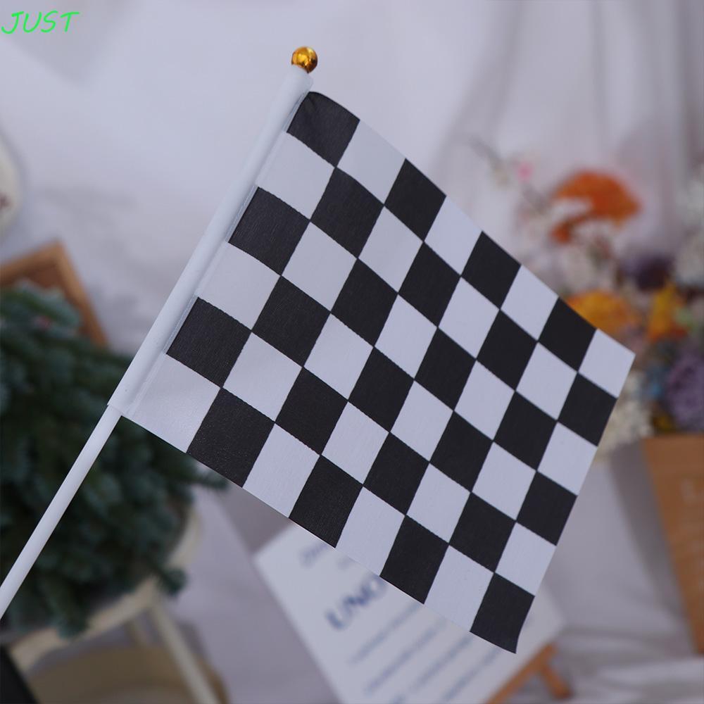 JUST Racing โพลีเอสเตอร์สัญญาณธง 10 ชิ้น/แพ็ค Cheer Race Flag Car Racing Sport Evening Check Flag