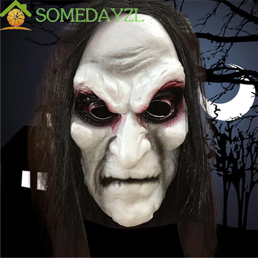 SOMEDAYZL หน้ากากผีตลกน่ากลัวผมยาวสีดําผ้า Zombie Mask Party ตกแต่งฮาโลวีนตกแต่ง