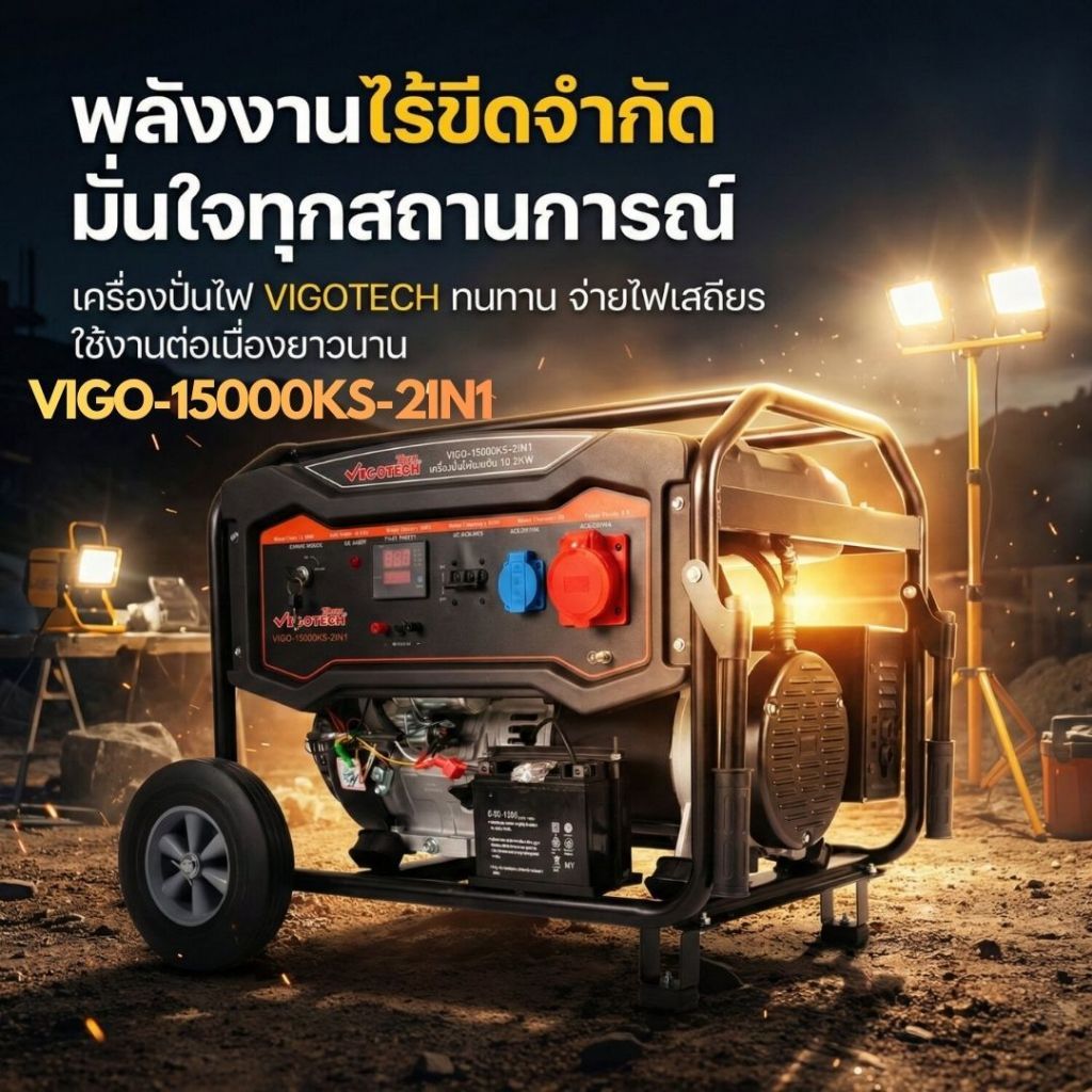 🔥ส่งเร็ว ถูกสุด🔥VIGOTECH เครื่องปั่นไฟเบนซิน รุ่น VIGO-15000KS-2IN1 220V 10,000 วัตต์ ระบบกุญแจสตาร์