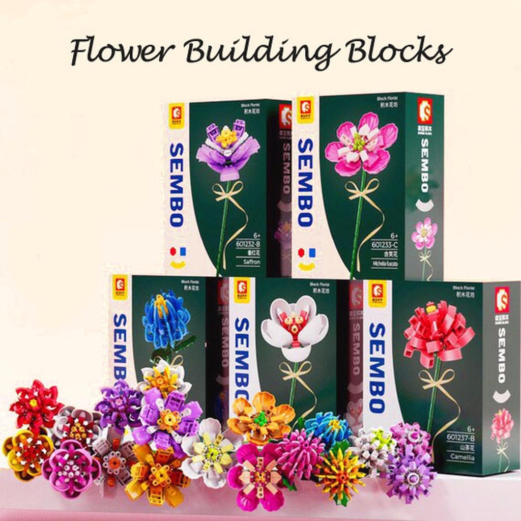 SolusiBanja_jkt Sembo Flower Building Blocks ดอกไม้ของขวัญเด็ก - ของเล่นปริศนา Y8093