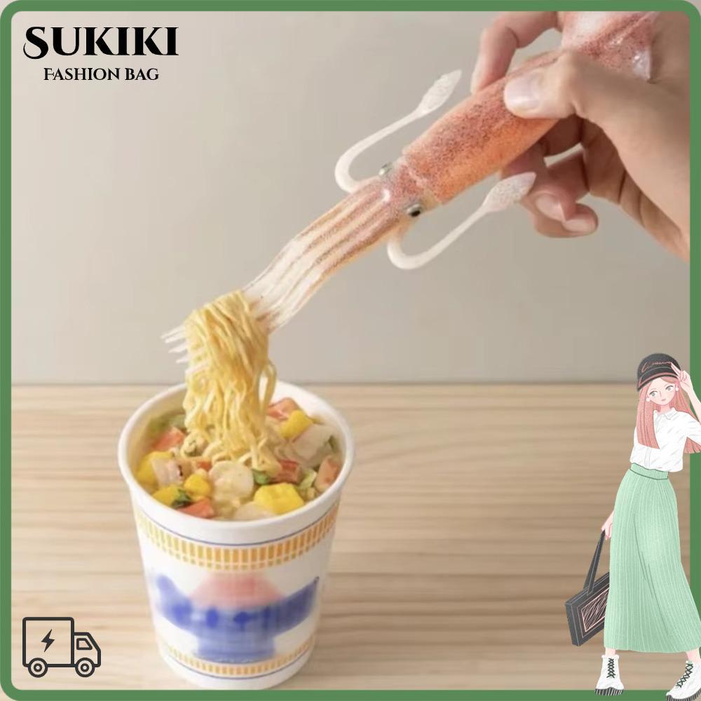SUKIKI Octopus Noodle Fork, Heat-in-1 Food Picks, Creative Portable Cooking Tools Squid-Shaped Table