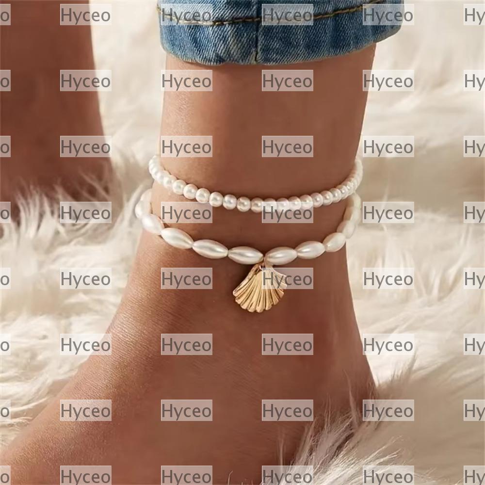 HYCEO Shell Ankle Chain, Handcraft Bohemian Summer Beach Anklets, Vintage Pearl Beaded Starfish Ankl