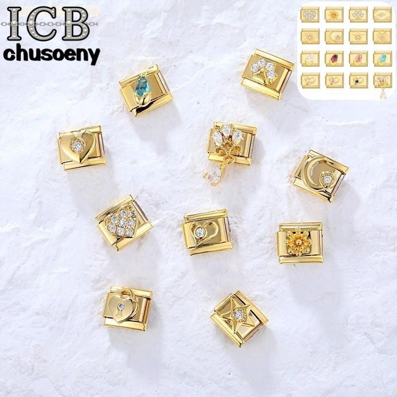 ยอดนิยม Love Golden Diamond Bling อิตาเลี่ยน Charm Links Fit 9 มม.สร้อยข้อมือสแตนเลสทําเครื่องประดับ
