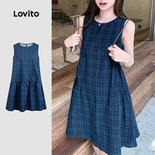 Lovito เดรสลําลองระบายชายฤดูใบไม้ผลิ/ฤดูร้อนเดรสสีน้ําเงินกร…