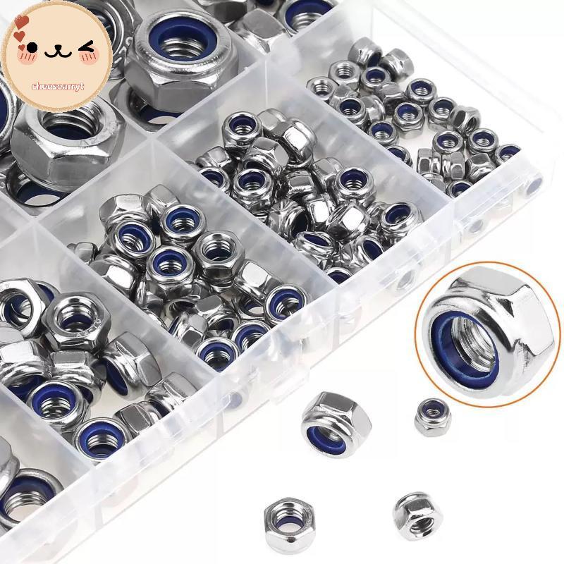Chee 200 ชิ้น Hex ไนลอนใส่ Self Lo Nut Nylo Lonut Assortment ชุด M2 M2.5 M3 M4 M5 M6 M8 304 A2-70 สแ