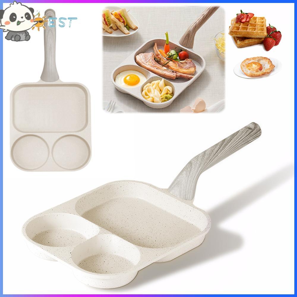 COD 3-In-1 Eggs Nonstick Easy Clean Pancake Pan สําหรับอาหารเช้าแพนเค้กเบอร์เกอร์แซนวิชพร้อมที่จับทน