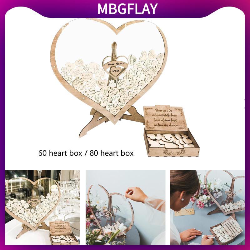 [mbgflay] Wooden Heart 3D Wedding Guest พร้อมป้ายไม้ Hearts Guest Registry สําหรับ