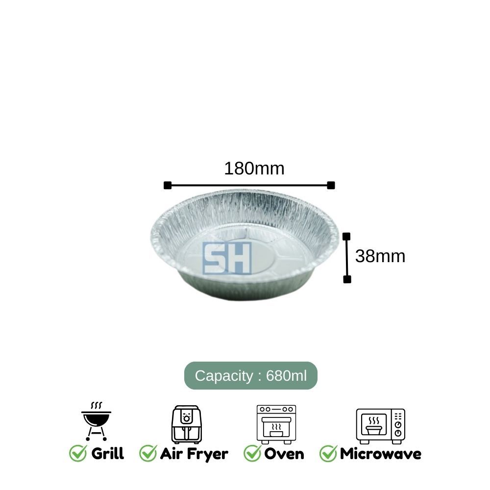 HF.2700 อลูมิเนียมฟอยล์เนื้อหา 125 ชิ้น/แพ็ค/อลูมิเนียมฟอยล์กลมไม่มีฝาปิดขนาดความจุ 680 มล. 18x3.8 ซ