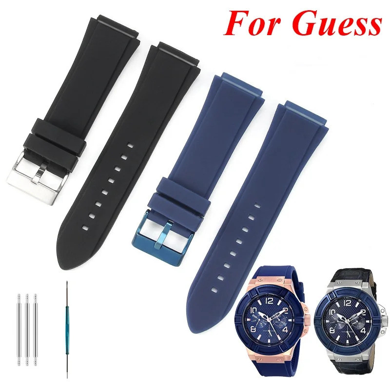 สําหรับ Guess W0247G3 W1058G2 W0040G3 W0040G3 สายนาฬิกาสร้อยข้อมือสีฟ้ายางซิลิโคนนาฬิกา 22 มม.X 25 ม