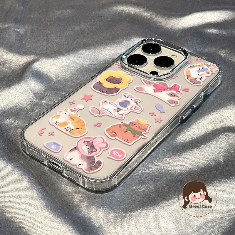 แมวน่ารักสติกเกอร์ชุบเคสโทรศัพท์สําหรับ Tecno Spark 40 30 Pro 40C 30C 20 Pro Plus 20C 10C 10 Pro 9 8
