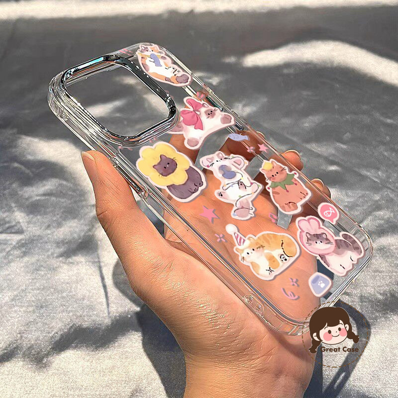 แมวน่ารักสติกเกอร์ชุบเคสโทรศัพท์สําหรับOPPO A18 A17 A17K A16 A16K A16E A15 A15S A12 A12E A11S A11K A