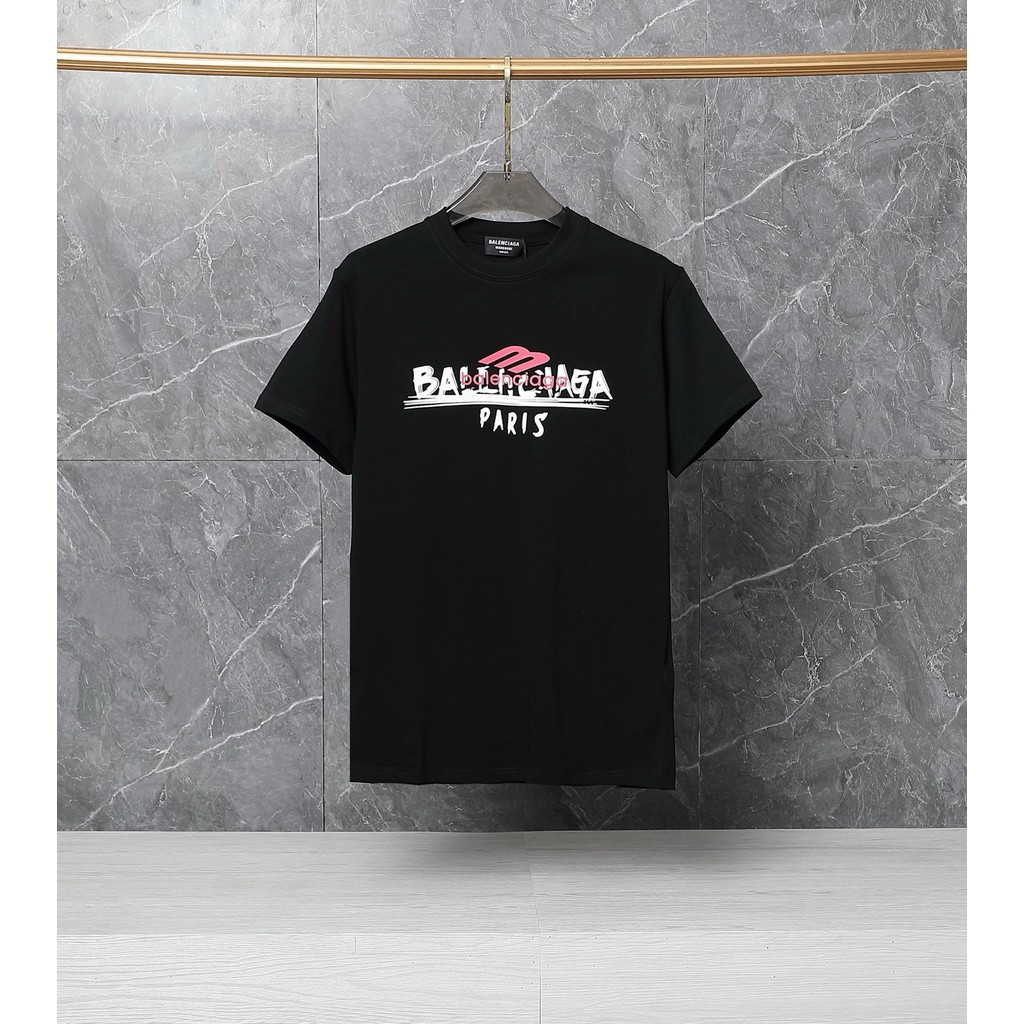 BALENCIAGA/BALENCIAGA ต้นฤดูใบไม้ผลิสไตล์ใหม่เสื้อยืดแขนสั้นชายหญิงคู่สไตล์เกลียวหลวม Original Desig