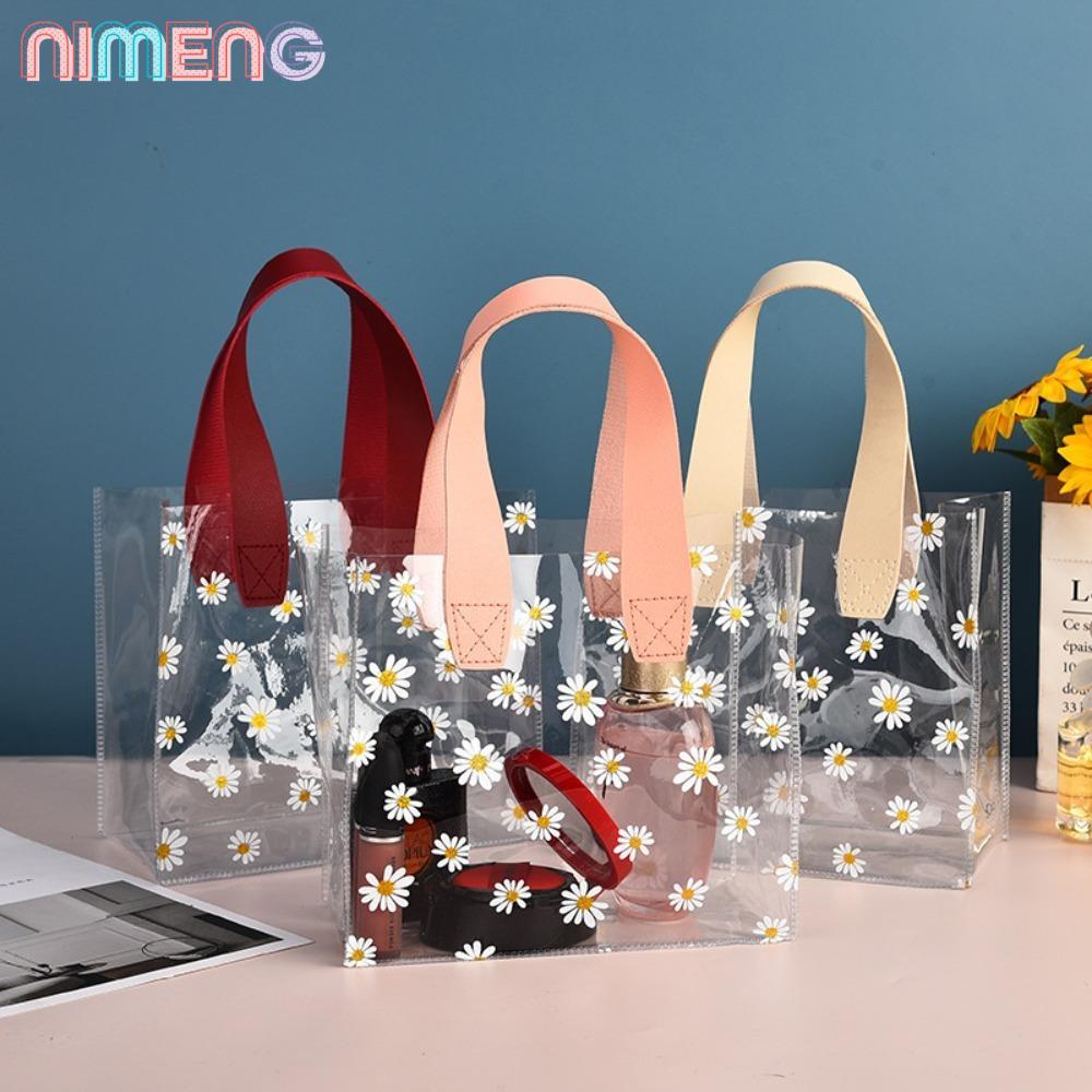 NIMENG กระเป๋าโท้ท PVC ใสและกันน้ำ มีหูถือง่ายๆ