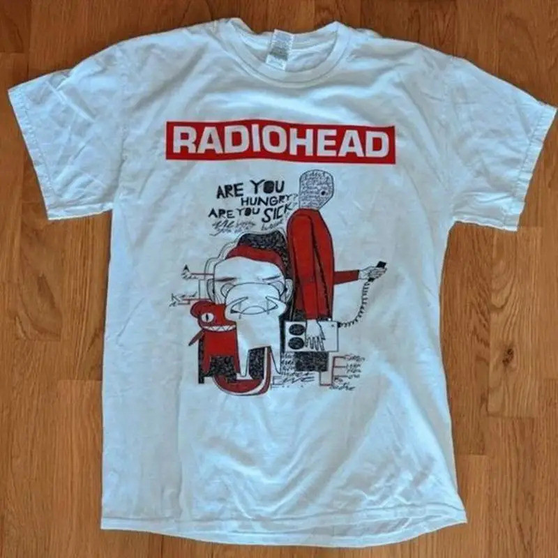 เสื้อยืดสีขาวลายวงดนตรี Radiohead สำหรับทุกเพศ ผ้าคอตตอนหนา รุ่น KV20641