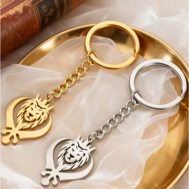 LIKGRET แฟชั่น Lion King พร้อมสัญลักษณ์ Sikh Khanda พวงกุญแจสแตนเลสสัตว์ Key แหวนกระเป๋าอุปกรณ์เสริม