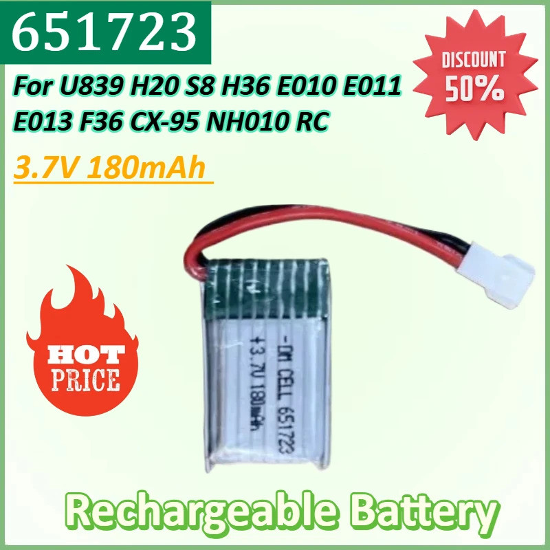 ใหม่ ใหม่ 651723 3.7V 180mAh PH2.0 แบตเตอรี่สําหรับ U839 H20 S8 H36 E010 E011 E013 F36 CX-95 NH010 R
