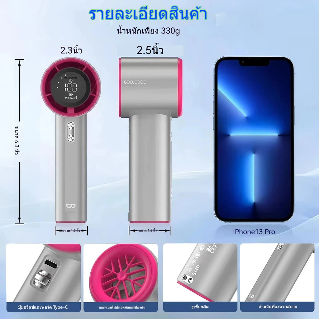 พัดลมพกพา 100 ระดับ จอแสดงผล LED แบต 5000mAh thumbnail 9